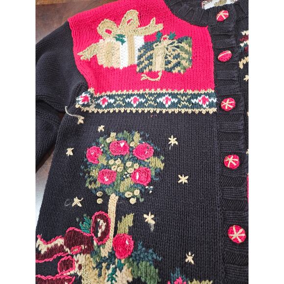 Vintage Tiara International Christmas Holiday Sweater Cardigan Sz S Embroidery - Picture 3 of 7